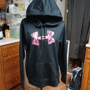 Under Armour Black Hoodie with Vibrant Pink Logo Large